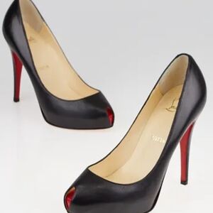 Christian Louboutin Black Leather Mini Bout Zep Peep Toe Pumps Size 9/39
